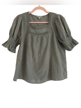 Frye & Co. Sage Green Square-Neck Puff Sleeve Top
